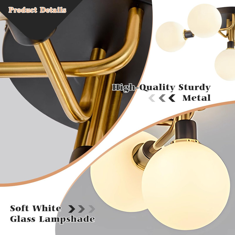 Mid Century Modern Black and Brass Globe Ceiling Light