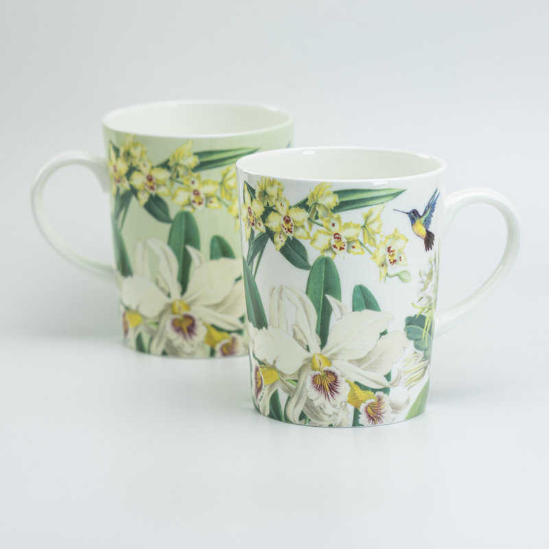 Grande tasse en porcelaine orchidée colibri, ensemble de 2