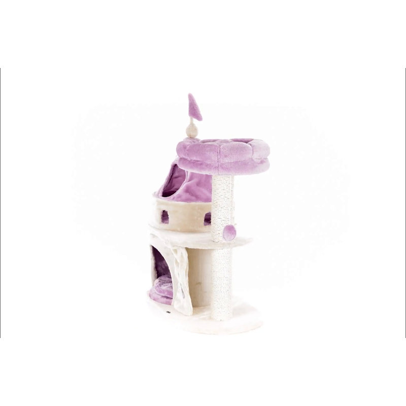 Gray and Lilac Sisal Castle Cat Tree with Removable Cushion