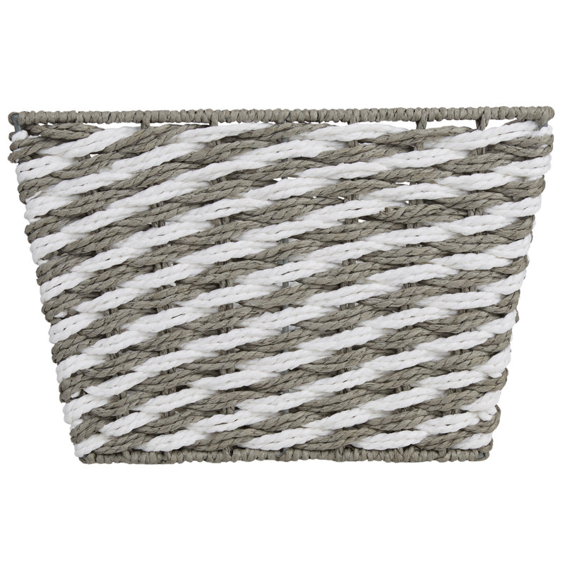  Large Striped Woven Basket In Gray, Gray, 8" H x 10" W x 12" D
