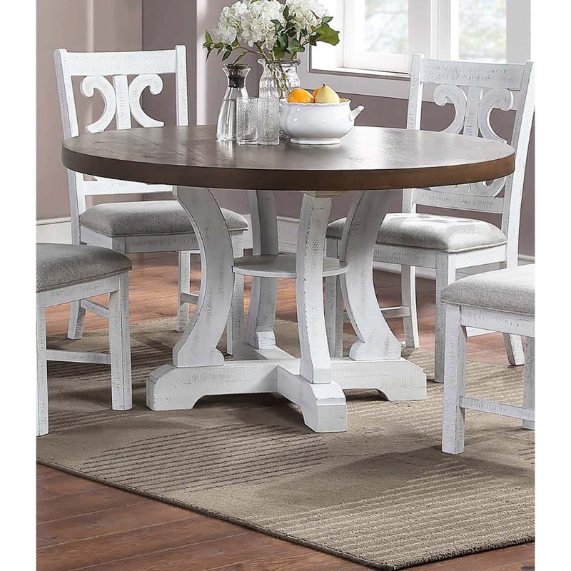 Table de salle à manger blanche élégante, ronde, en bois massif, pour 4 personnes, en bois d'hévéa rond contemporain de 54 po, capacité