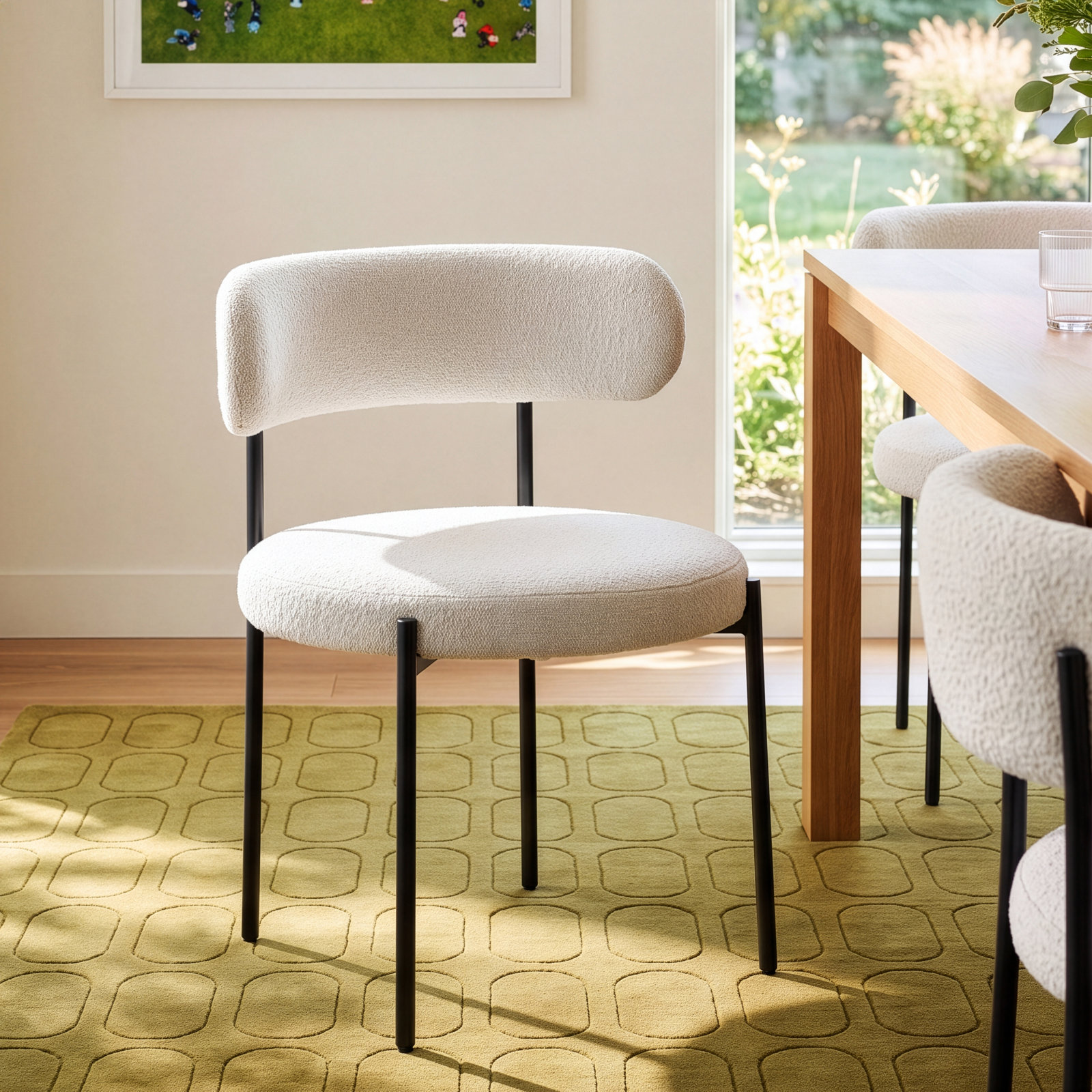 Sherwood Side Chair, Cream Boucle, Matte Black