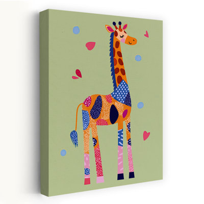 Happy Patterned Giraffe Modern Wall Art Print 1 Piece Wrapped Canvas Wall Art