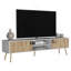 Meuble télé avec 2 portes à charnières et tablettes centrales Toka, blanc / Macadamia