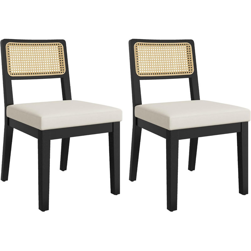 Ensemble de 2 chaises en rotin, dossier en rotin, Noir