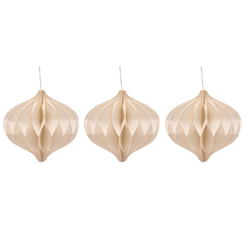Set of 3 White Paper Shaped Baubles with Gold Edge