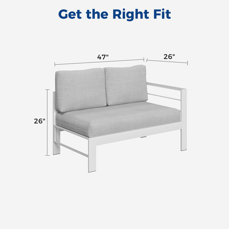 Brandtley 47'' Wide Straight Metal Patio Sectional with Cushions, White