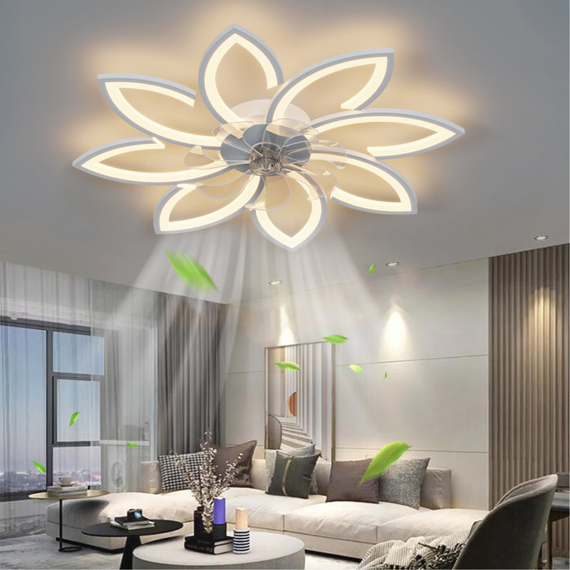 Ventilateur de plafond 35,4 po avec lumières, télécommande 3 températures de couleur, ventilateur à 6 vitesses, Blanc, Brun