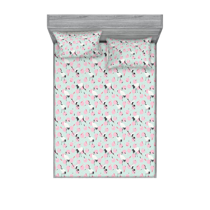 Ambesonne Fitted Sheet & Shams, Pale Pink/Mint Green Polka Dot, King Sheet Set with 2 Pillowcases
