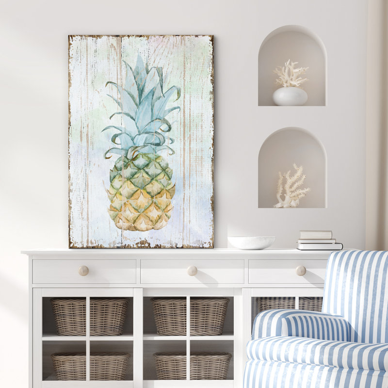 «Kitchen Kitchen», ananas sur fond de style bois, estampe numérique sur toile, H 24 po x l 16 po x P 1,5 po