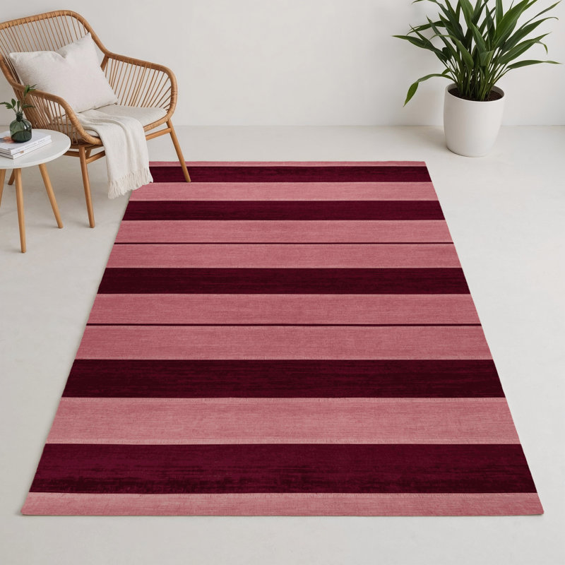 Tapis intérieur / extérieur rouge HorizontalStripes, Rectangulaire 3 pi x 5 pi