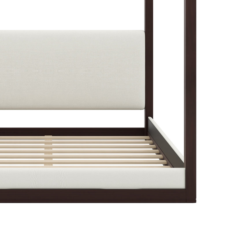 Lit plateforme en bois de style baldaquin, tête de lit tapissier pour plus de confort et de style, Très grand lit