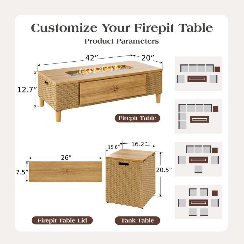 Outdoor Wicker Patio Conversation Furniture Set With Acacia Wood Coffee Table, Yes