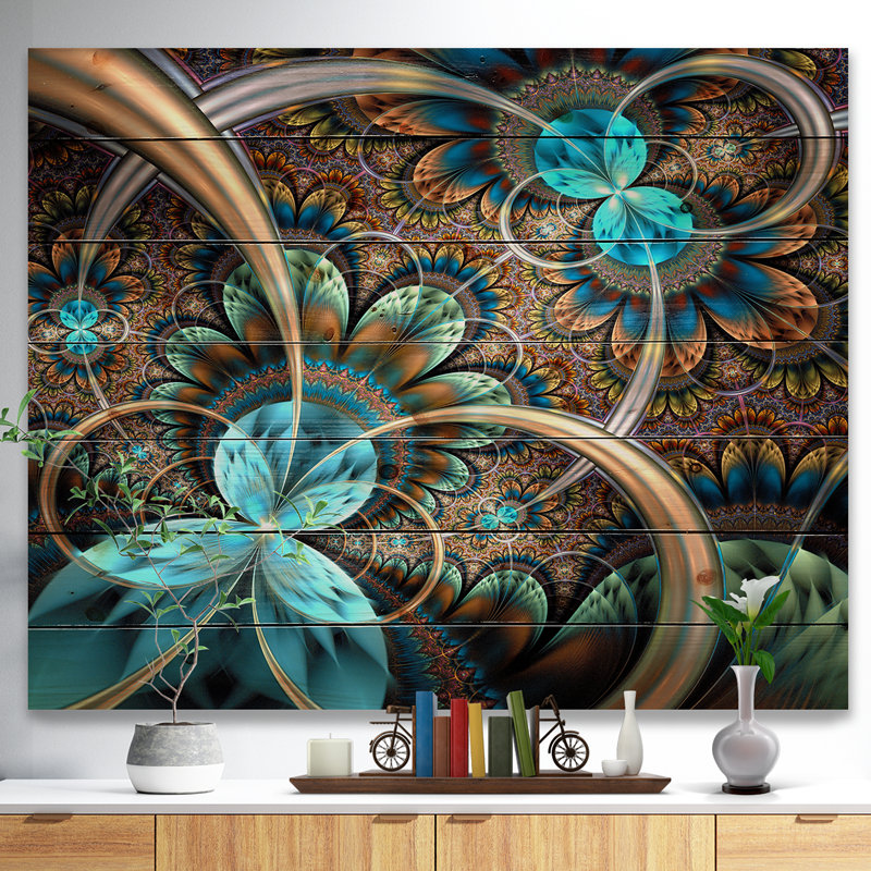 « light blue fractal fleur », impression, H 30 po x l 40 po x p 1,5 po, Bois