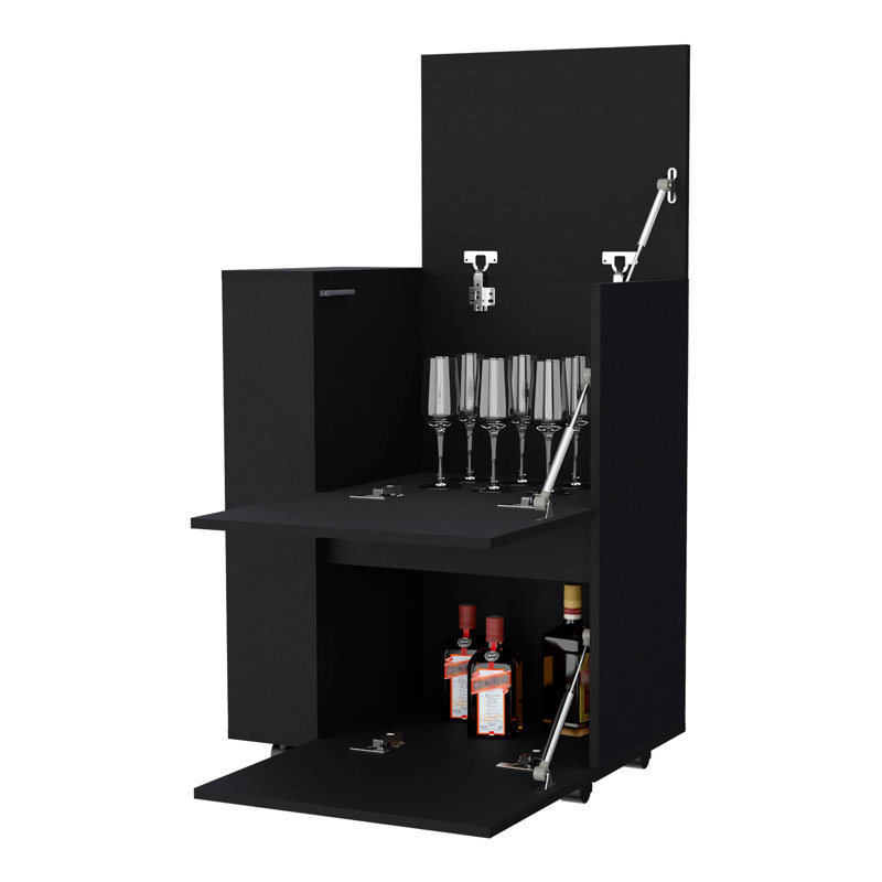 Chariot-bar sophistiqué à 2 armoires pour une réception et un rangement élégants, Noir, noir, noir, noir
