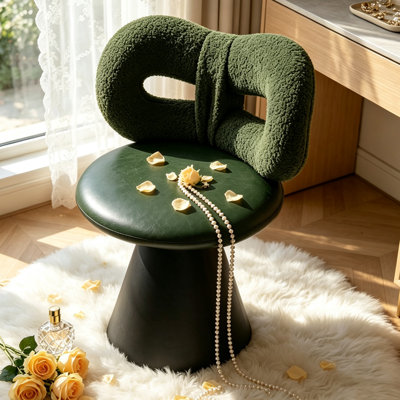 Luxury-Style 360° Swivel Vanity Chair with Cute Back, Armless Makeup Chair for Bedroom, Living Room, Office & Study Desk 