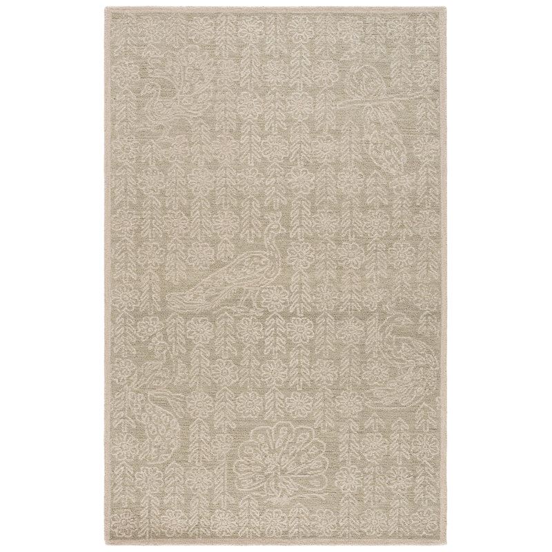Tapis Ebony 858 tufté à la main, 80 % laine, 20 % coton, motif floral, Rectangle 9' x 12'