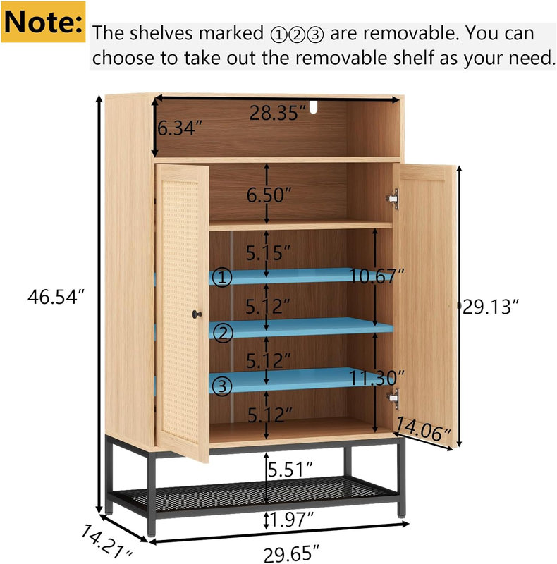 Natural Rattan 7-Tier Shoe Cabinet with Adjustable Shelves