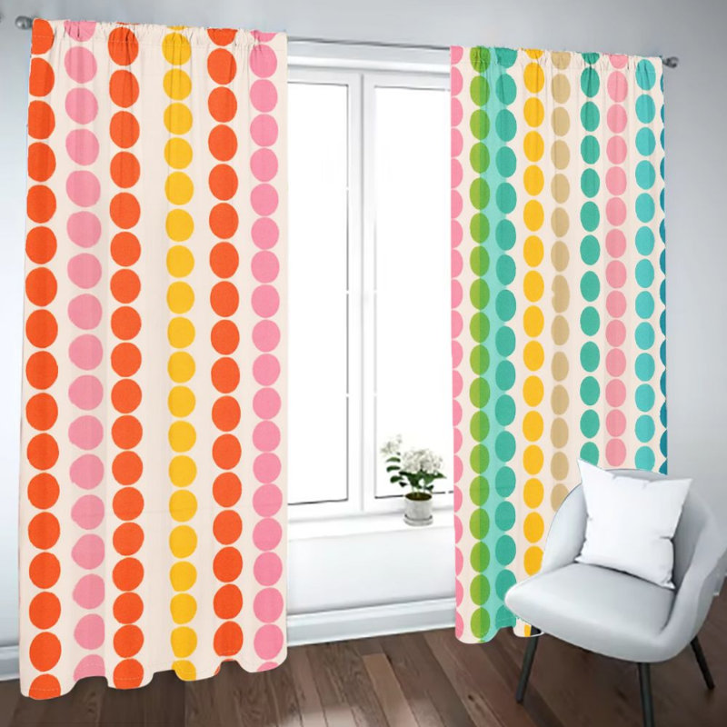 Rideaux à pois rétro 2 pièces, rideaux de fenêtre de style campagne moderne à rayures vibrantes, rideau bloquant le soleil pour le salon, la chambre, la cuisine et la salle à manger