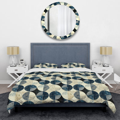 Ensemble de housse de couette blanc à motif géométrique Mid-Century