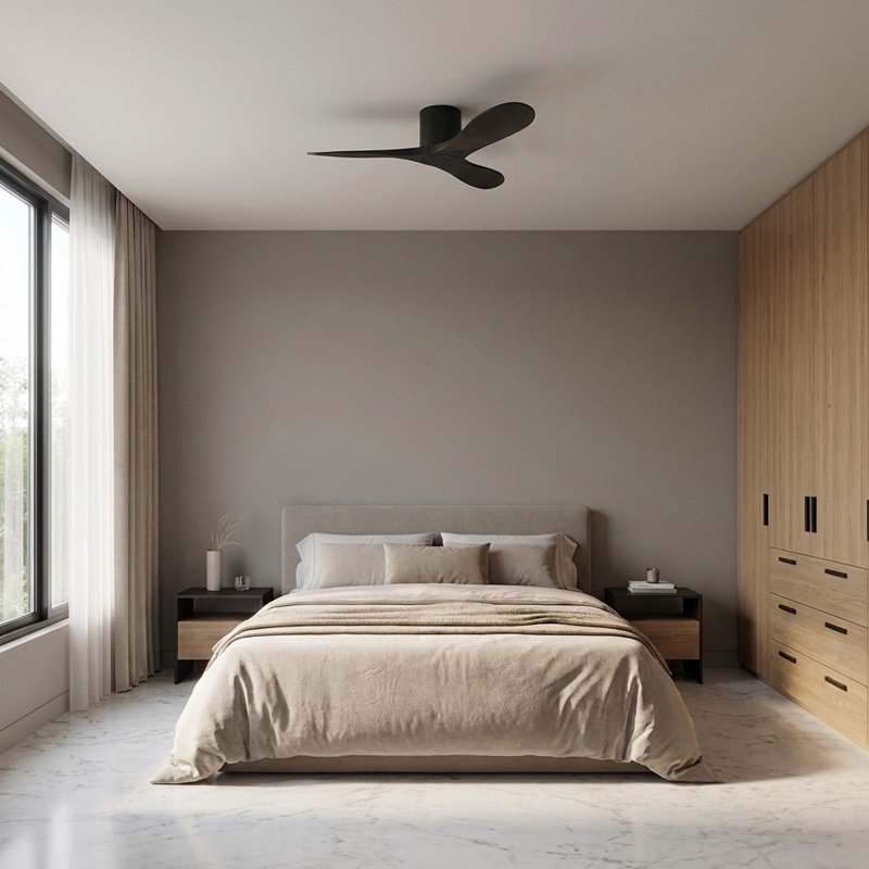 Maverick Smart Hugger Ceiling Fan, 44" Wide, Midnight Black, Midnight Black
