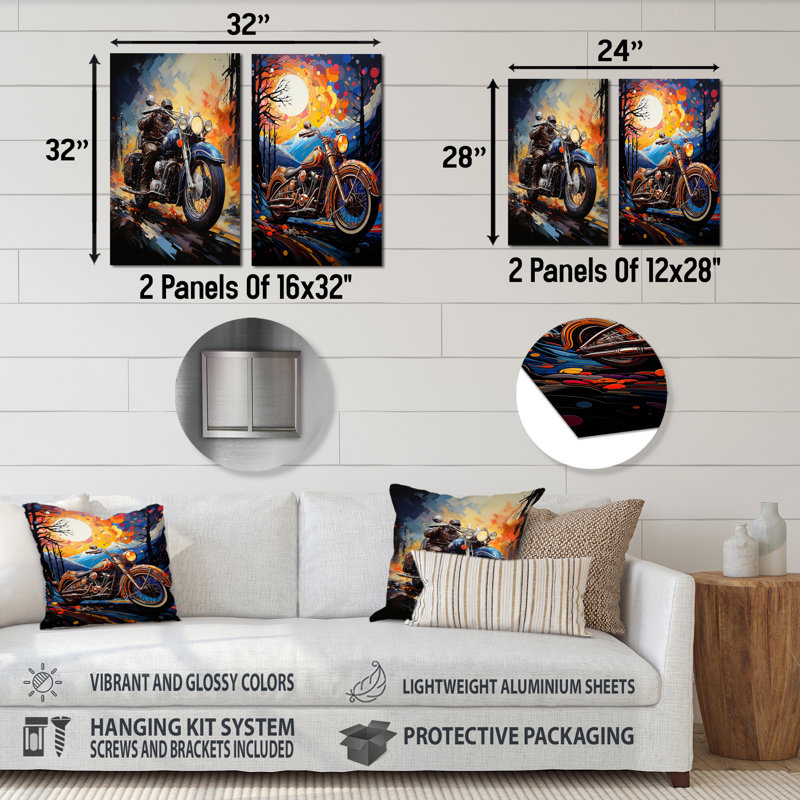 Fantasy Moto Odyssey - ensemble de 2 décorations murales en métal, H 28 po x l 24 po