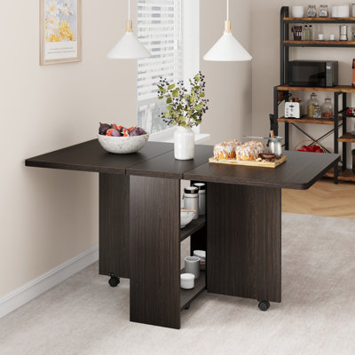 Table de salle à manger pliante à abattants avec tablette de rangement, table extensible peu encombrante