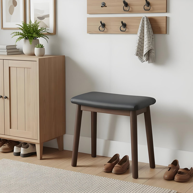 Tabouret de coiffeuse en bois massif avec siège selle - capacité de 195 lb, tabouret de maquillage en similicuir, assemblage facile