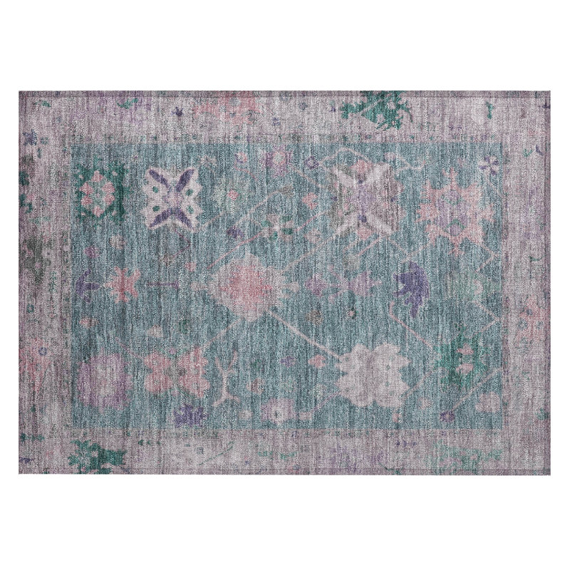 Machine Washable Indoor/Outdoor Xhevrie Green Rug, Rectangle 1'8" x 2'6"