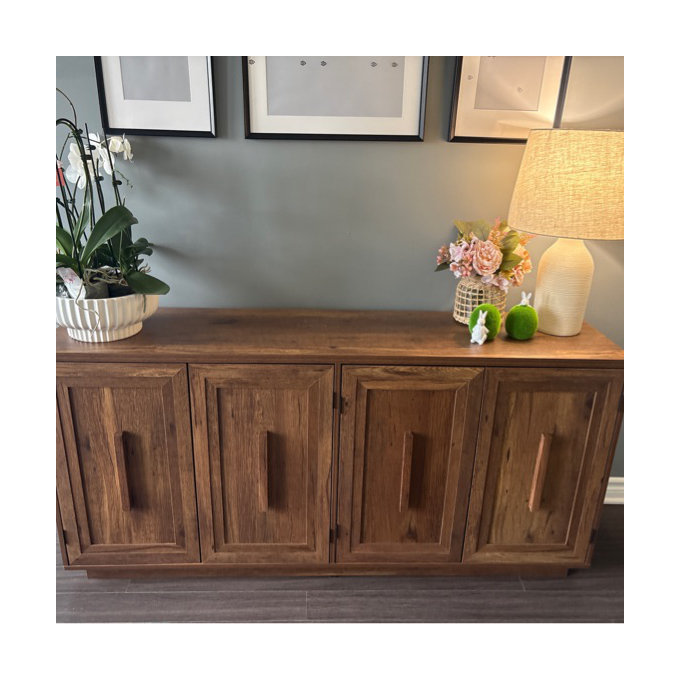63" Sideboard Buffet With 4 Square Doors, Retro Storage Cabinets With Adjustable Shelves For Kitchen, Dinning Room - Brown
