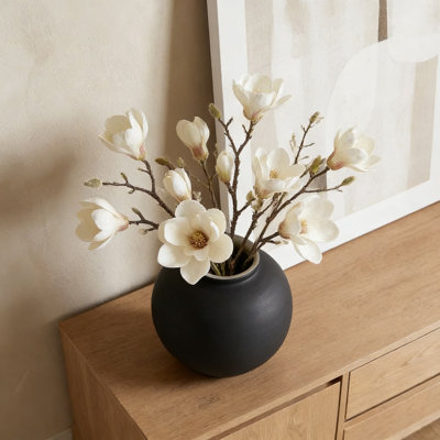 Large Black Ceramic Vase, 9 Inch Round Rustic Farmhouse Vase For Home Decor, Centerpiece, Table, Shelf, And Mantle, Matte Finish Waterproof Flower Vase