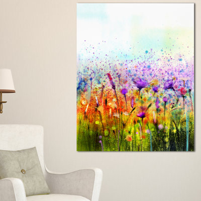Colorful wildflower field, Large Flower Painting Print, Wildflower canvas art