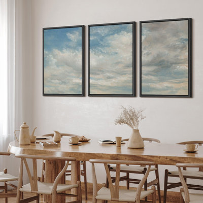 «Ciel apaisant, paysage serein bleu, paysage naturel, nature, illustrations, art moderne, décor rustique», 3 pièces