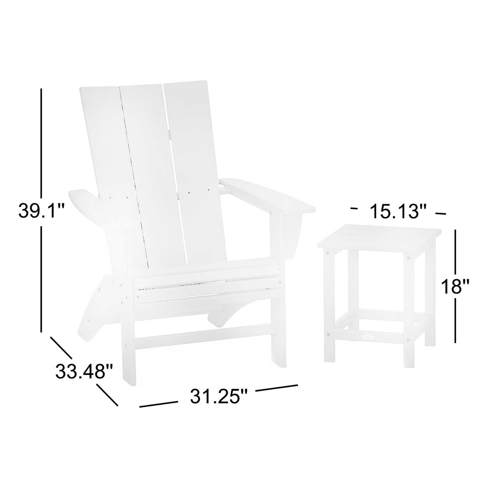 POLYWOOD® Modern 3-Piece Curveback Adirondack Set with Side Table, Teak