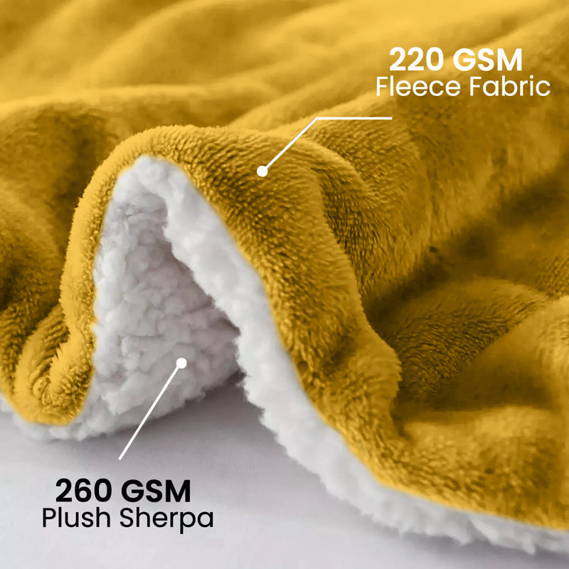Jeté en sherpa doux | Couverture réversible toutes saisons respirante, Jeté (L 60 po x l 50 po), Ocre