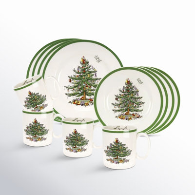 Spode Christmas Tree 12-Piece Dinnerware Set with Plates & Mugs, Service for 4	