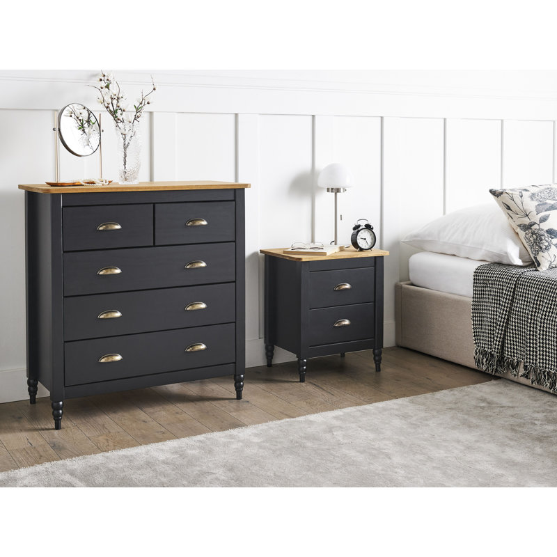 Cimino Solid Wood 5 - Drawer Rectangle Accent Chest, Black