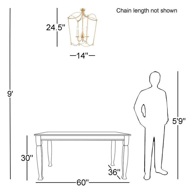 3 - Light Dimmable Lantern Geometric Chandelier, Gold Leaf