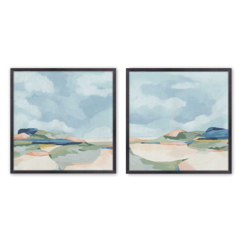 Serene Seaside Pastels, ensemble de 2 toiles encadrées, H 13,5 po x l 25,5 po x P 1,25 po, Cadre en zinc patiné
