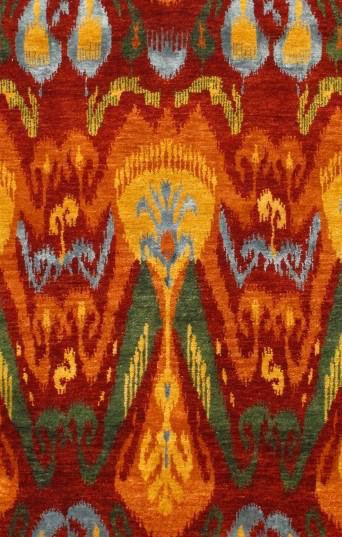 Indian Hand Woven Wool Ikat Area Rug