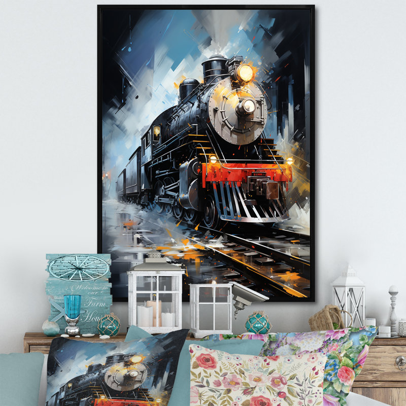 Abstrait train fluide - impressions murales modernes, H 40 po x l 30 po x P 1,5 po, Cadre flottant noir