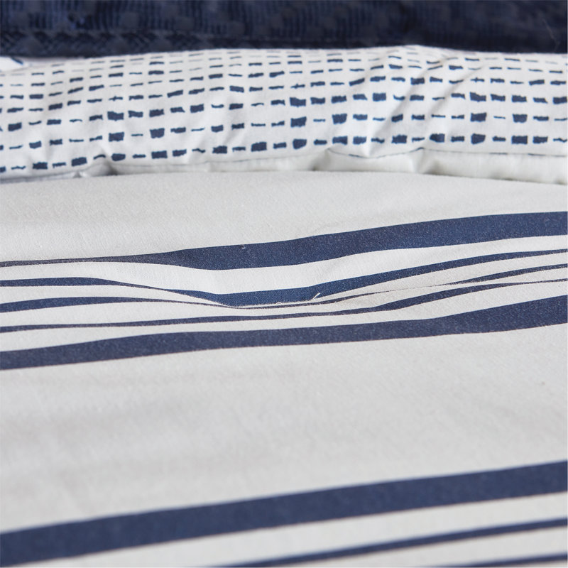 Anne Klein Archer Stripe 4-Piece Cotton Blend Comforter Set, Twin Comforter + 3 Additional Pieces