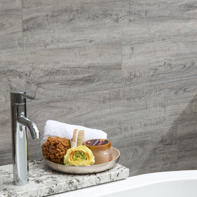 Palisade Plank Tile Shower and Tub Surround Kit, Gray Oak
