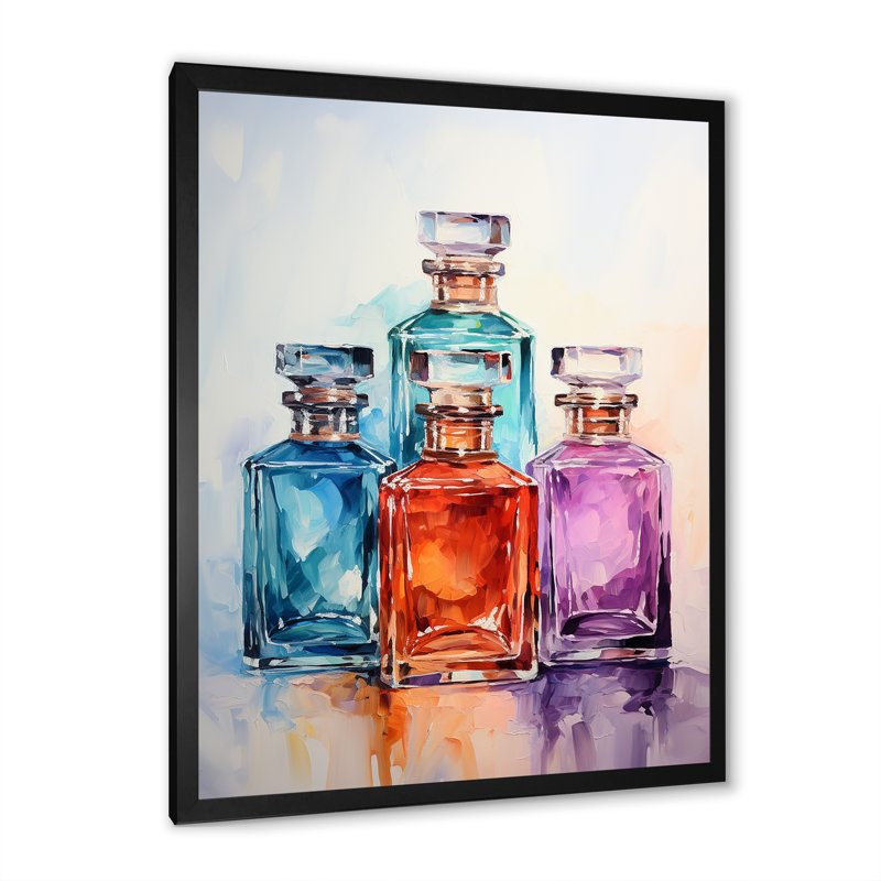 Blue Crystal Perfume Bottles - Perfumes Wall Art, Cadre simple noir, H 32 po x l 16 po x P 1 po