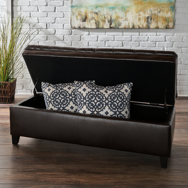 Similicuir rectangulaire avec espace de rangement - bouton brun 18,36 po - 50 po x 20,5 po