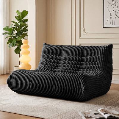 47"W Corduroy Bean Bag Sofa, 2-Seater Large Upholstered Loveseat & Floor Couch, Memory Foam Filled Ergonomic Bean Bag Chairs for Adults, Comfy Reading Sofa for Living Room Bedroom Dorm Office