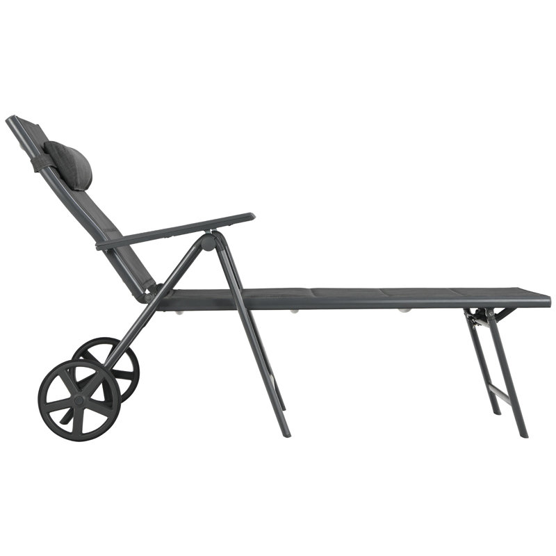 Chaise longue d'extérieur inclinable avec coussin de cou et roues Patiojoy