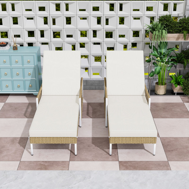 Ensemble de 2 luxueuses chaises longues en rotin en PE tissé à la main avec positions réglables et structure en fer durable