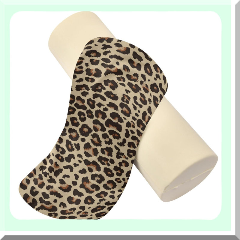 Leopard Print Round Cervical Pillow - Washable Cover, Cylinder Bolster for Head, Neck, Back, Legs - Sleeping Support 17 Inch