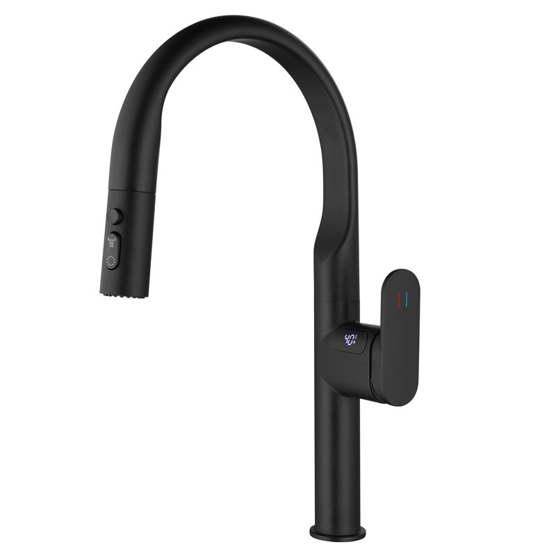 Temperature Digital Display Kitchen Faucet With Sprayer Single Hole Pull Out Kitchen Sink Faucets Brass Single Handle Kitchen Basin Taps With Swivel Spout